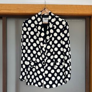 Zara STUDIO Black and White Polka Dot Suit Jacket